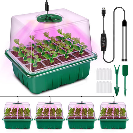 YAUNGEL Indoor Greenhouse Grow Box with Plant Lamp, 4 Pieces Mini Greenhouse Grow Set with Timing Controller Adjustable Brightness, Thicken Small Greenhouse with Raised Lid