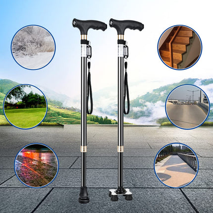 KCareU Walking Sticks for Seniors, LED Light, Non-Slip Walking Stick with Adjustable Length for Elderly, with Ultra-Light 4-Leg Base