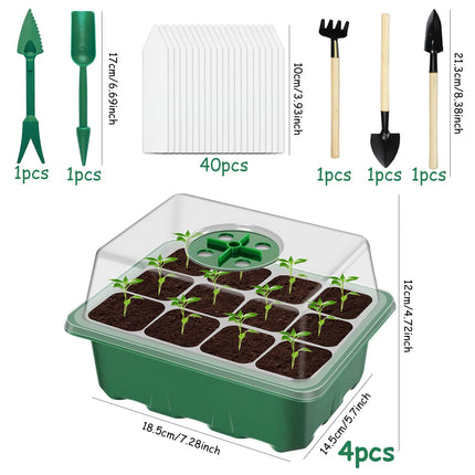 TaimeiMao Indoor Greenhouse Propagator, 4 Pack 12 Cell Mini Greenhouse, Indoor Greenhouse, Growing Pots, Greenhouse Growing Tray with Adjustable Lid and Ventilation Green