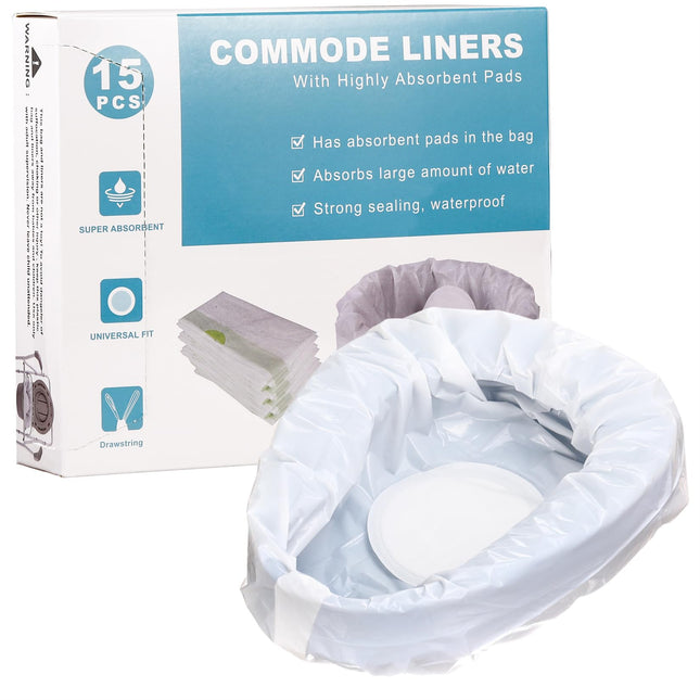 Toilet pads 15 pieces portable toilet bags with absorbent pads disposable commode pads bedpan pads garbage bags for commode bedpans