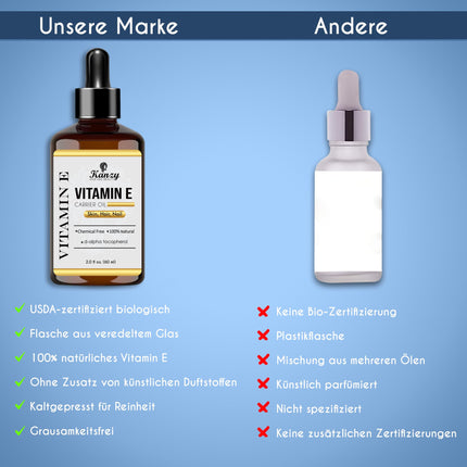 Kanzy Vitamin E Oil Organic Drops for Cosmetics 60ml 100% Natural d-Alpha-tocopherol, Anti-Wrinkle, Anti-Aging, Pure Vitamin E Oil Against all types of wrinkles, face, nails and hair