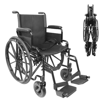 PEPE Mobility - Lightweight Foldable Wheelchair (Steel Construction 17.5 kg), Foldable Armrests and Footrests, Puncture-Proof Tires for All Terrains