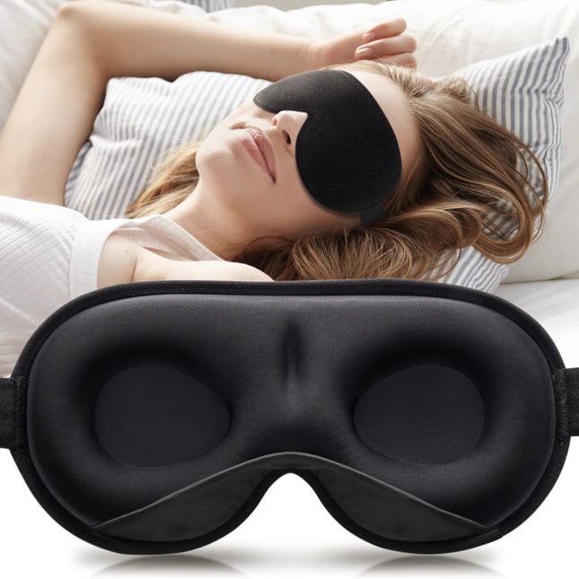 Umisleep 2024 Weighted Sleep Mask for Men &amp; Women, 3D Eye Mask Sleep Mask for Pressure Relief, 100% Light Blocking Sleep Mask with Adjustable Strap for Travel, Yoga, 120 g, Black