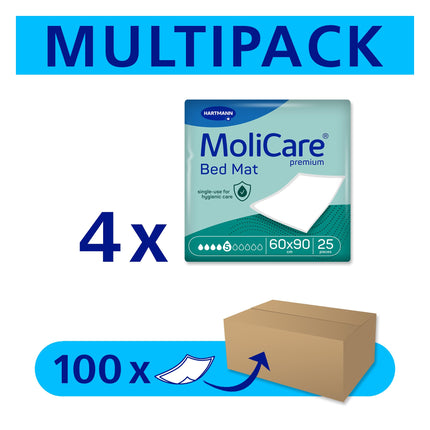 MoliCare Premium Bed Mat 5 Drops: Bed protection pad with absorbent core made of cellulose flakes, 60x90 cm, 4x25 pieces