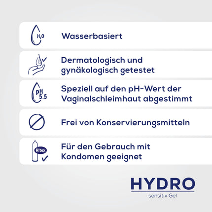 Ritex HYDRO Gel, sensitive lubricant, preservative-free, water-based, 100 ml, Made in Germany