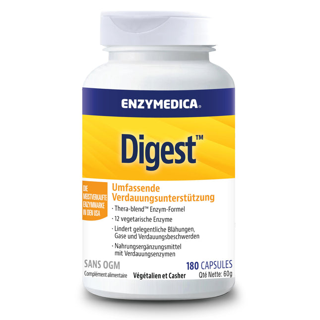 Enzymedica - Digest, fast-acting enzyme formula, reduces gas and bloating, improves nutrient absorption and energy, gluten-free, dairy-free, vegetarian, 180 capsules