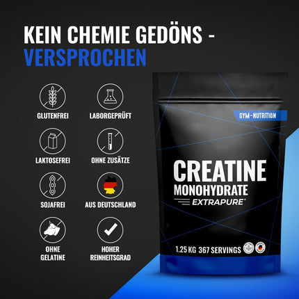 Creatine Monohydrate Powder 1.25kg / 1250g - Ultra Pure Creatine Monohydrate with Vitamin B6 - Optimally High Dosage - Extra Pure Creatine Monohydrate - Creatine Powder Monohydrate - Vegan - One Year Supply