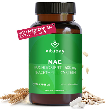 Vitabay NAC Capsules 600mg – 120 Vegan Capsules with N-Acetyl-Cysteine ​​– High Dose N-Acetyl-L-Cysteine ​​– Laboratory Tested &amp; No Additives – GMO-Free &amp; Vegan