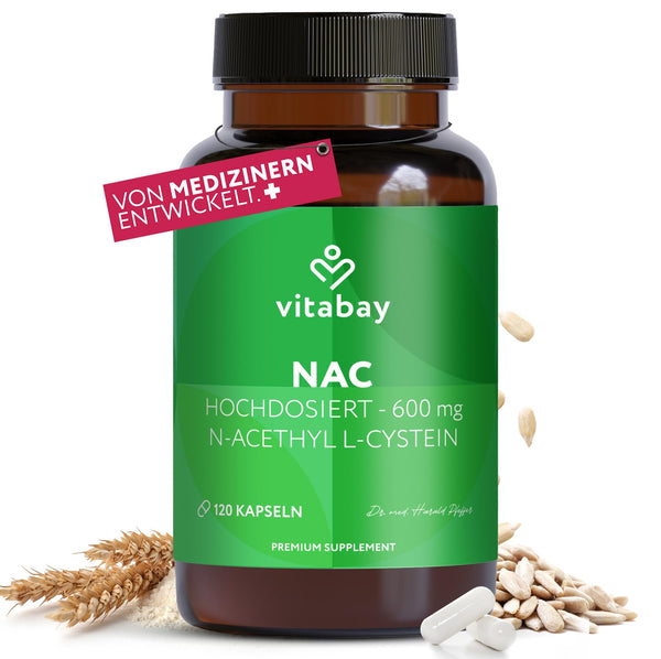 Vitabay NAC Capsules 600mg – 120 Vegan Capsules with N-Acetyl-Cysteine ​​– High Dose N-Acetyl-L-Cysteine ​​– Laboratory Tested &amp; No Additives – GMO-Free &amp; Vegan