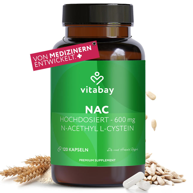 Vitabay NAC Capsules 600mg – 120 Vegan Capsules with N-Acetyl-Cysteine ​​– High Dose N-Acetyl-L-Cysteine ​​– Laboratory Tested &amp; No Additives – GMO-Free &amp; Vegan