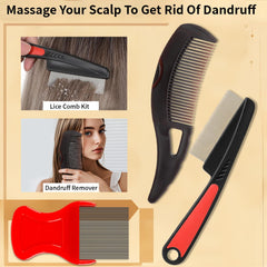 Stainless steel lice comb set, 3 pieces, lice comb, dandruff comb, 3 styles, lice comb for children, reduces itching, for children, adults and pets to remove lice and dandruff