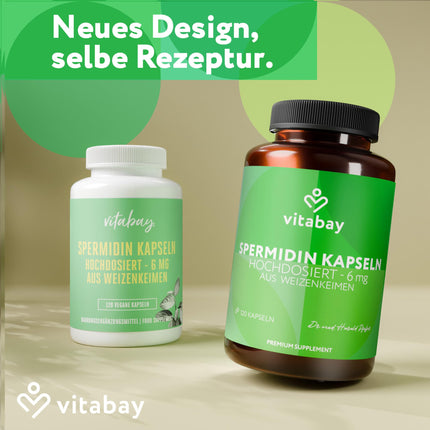 Vitabay Spermidine Capsules High Dose 6mg - 120 Vegan Capsules Spermidine from Wheat Germ - Pure Wheat Germ Spermidine - Laboratory Tested &amp; Without Undesirable Additives