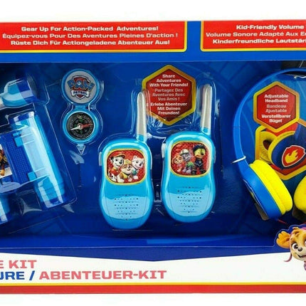 ekids Paw Patrol Adventure and Music Gift Set. Volume-friendly headphones, push-to-talk walkie-talkies, compass, flashlight, and binoculars