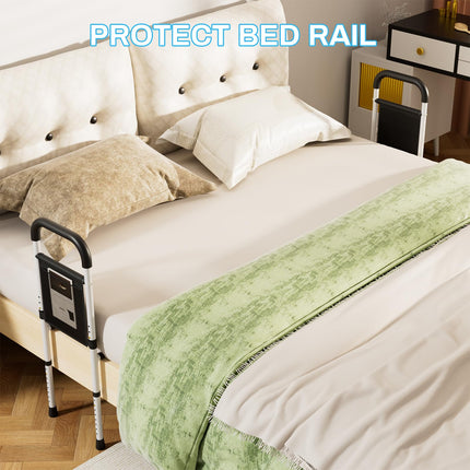 Bed riser bed handle, height-adjustable handle for getting out of bed, bed entry aid for seniors, bed rail fall protection with storage bag, safety and stability