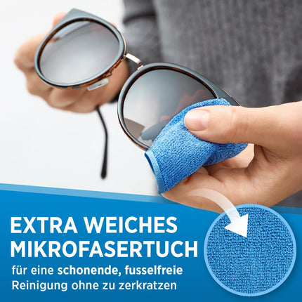 PRINOX® Glasses Cleaner Set 250ml with microfiber glasses cleaning cloth - Glasses cleaner with microfiber cloth for all glasses against grease stains and fingerprints on the glasses