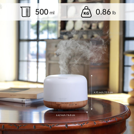 ASAKUKI Aroma Diffuser 500ML, Ultrasonic Aromatherapy Diffuser for Essential Oils, Humidifier with Remote Control, Automatic Shut-off when Waterless, and 7 Types of LED Light Colors