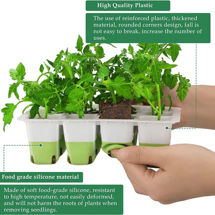 Indoor greenhouse seed tray, reusable seed tray, silicone seed tray for starting plant seeds, plant cultivation with flexible pop-out cells
