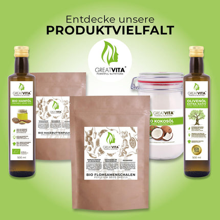 GreatVita Organic Psyllium Husks, 99% Pure, 500g Indian Psyllium Husks, High in Fiber, Powder