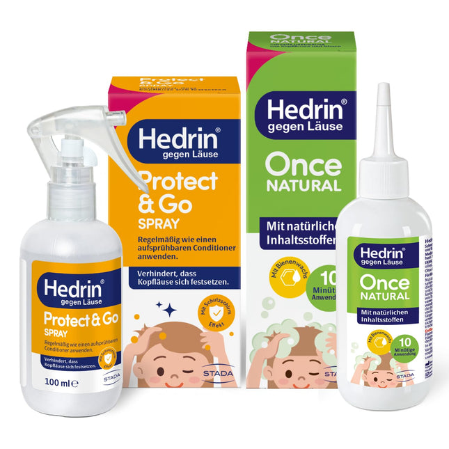 HEDRIN Once Natural + HEDRIN Protect &amp; Go Spray – Fast relief against lice – Value pack: effective prevention and acute relief with natural ingredients