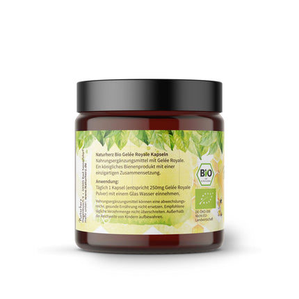 Organic Royal Jelly Capsules from Naturherz | 100% Royal Jelly Powder | NO additives | 90 Veggie Capsules in a practical brown glass jar