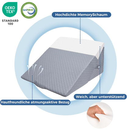 INFANZIA Adjustable Wedge Pillow, High-Density Foam Reading Pillow for Bed and Sofa, Ergonomic Pillow for Reflux Sleep Apnea, Leg Pillow - Perfect Back Cushion for Gaming, Reading (Gray)