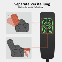 M MCombo TV chair with electric stand-up aid, 2 motors, backrest and legrest separately adjustable, one button to reset, massage chair with heat function 7565 (microfiber, dark gray)