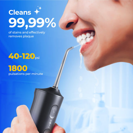 Operan Cordless Oral Irrigator, Portable Electric Dental Irrigator with 4 Modes and 4 Nozzles, 300ml Oral Irrigator, Test Winner for Removing Food Residue and Cleaning Teeth (Black, 1 Pack)