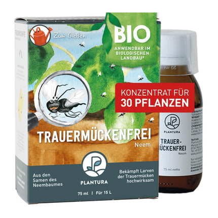 Plantura Organic Black Fungus Gnat Free Neem, highly effective watering agent against black fungus gnats made from neem, 75 ml for approx. 30 plants