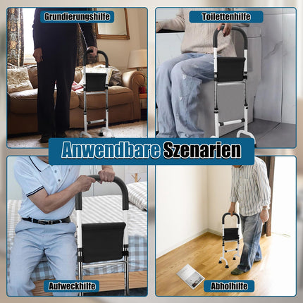 Standing aid for seniors, 6-level height-adjustable standing aid from the bed with non-slip feet, 300 lbs load-bearing carbon steel frame, standing aid for toilet &amp; chair