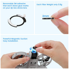 Uvafly Neo ND Filter, Multi-Coated Magnetic Camera Lens Filters for DJI Neo Drone Accessories 5 Pack (UV/ND8/ND16/ND32/ND64)