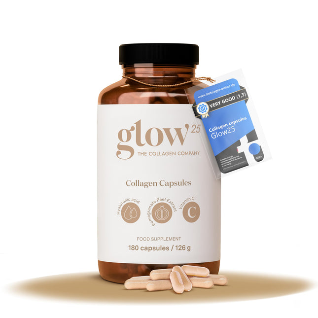 Glow25® Collagen Capsules High Dose [180 Capsules] with Hyaluronic Acid and Vitamin C | Premium Collagen Complex | Laboratory Tested