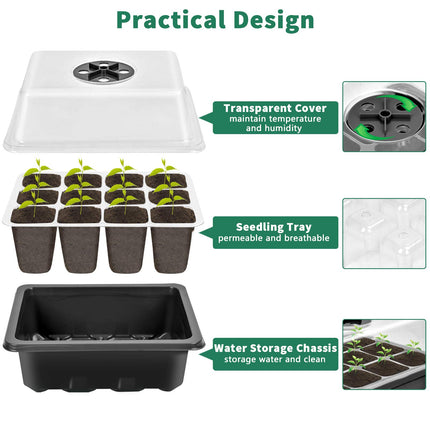 2 pieces indoor greenhouse cultivation, mini greenhouse cultivation set, cultivation tray with lid, plastic cultivation trays with 3 small garden tools, 12 holes, ideal for seed germination and plant growth
