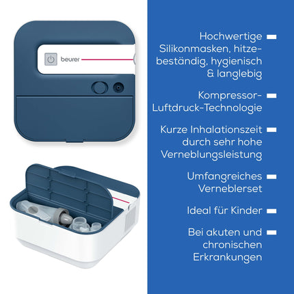 Beurer IH 28 Pro Inhaler, nebulizer set with high-quality silicone masks &amp; nasal douche, high nebulization performance, inhalation device for respiratory therapy, for children &amp; adults