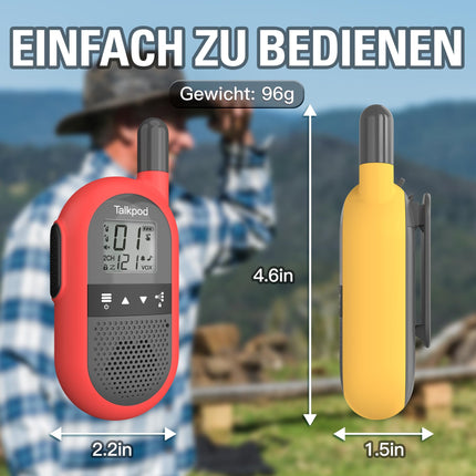 Talkpod F40 Walkie Talkie Kids Adults, Long Range Radio, 16 Channels Walky Talky, Rechargeable with Li-ion Battery, Type-C Charging Cable for House Party Biking Camping Hiking and Adventures