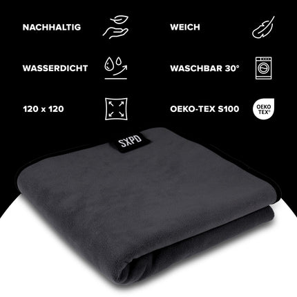 SXPD® - The Sex Blanket - The Original | gray 120x120cm | waterproof love blanket made of soft polar fleece | mattress topper - washable, absorbent, and sustainable | Oeko-TEX® Standard 100