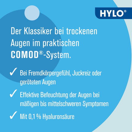HYLO COMOD eye drops for dry eyes with hyaluronic acid, double pack 2x10 ml
