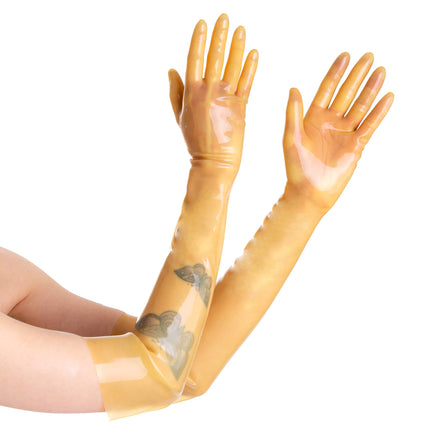 Rubberfashion Latex Gloves long Rubber Gloves - elbow - Latex gloves long for women and men pair transparent 0.4mm XL