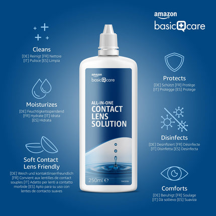 Amazon Basic Care All-In-One Contact Lens Solution, 2 x 250 ml (mailbox-friendly)
