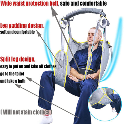 Open patient lift transfer sling, patient aid, toilet sling patient lift, patient aid universal bath patient lift with headrest, shower sling with split legs