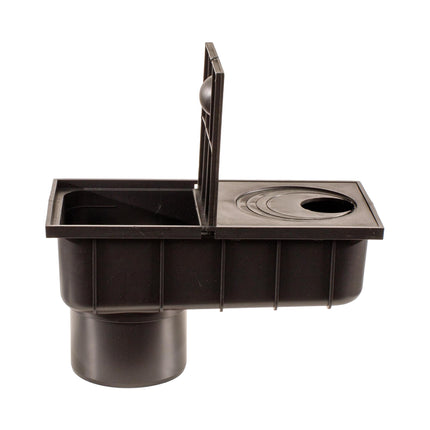 ScarMaxx - Rainpipe drain, gutter drain - Rain gully DN 110 - Floor drain Compatible with gutters 50-110 mm - Plastic, Black - 29.8 x 15.2 x 16 cm - with collecting basket, drain under