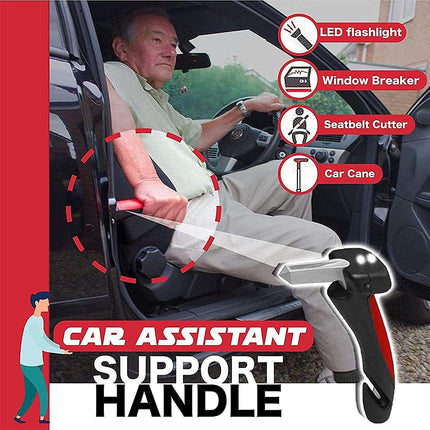 jiele Entry and Exit Aid Grab Handle, Mobility Aid for Cars, with Integrated LED Flashlight, Belt Cutter and Window Breaker, Car Cane