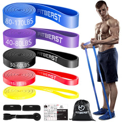 FitBeast Resistance Bands Set, 5 Level Pull-up Bands for Strength Training, CrossFit, Powerlifting, Muscle Building, Home Workout, Mobility, Stretching (Light Spectrum 5-170 LBS)