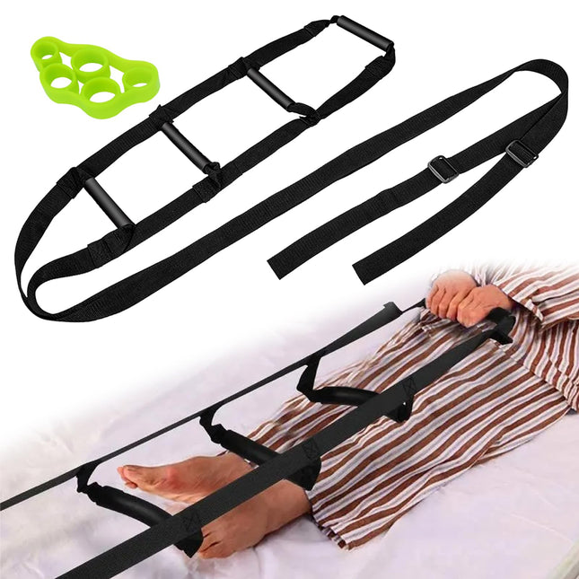 VOSSOT Bed Ladder Lifting Aid, Bed Rail Auxiliary Handle, Adjustable Bed Ladder Rope Ladder, Bed Support Devices Adjustable with Finger Trainer for Elderly, Sick, Disabled, 232cm×18cm