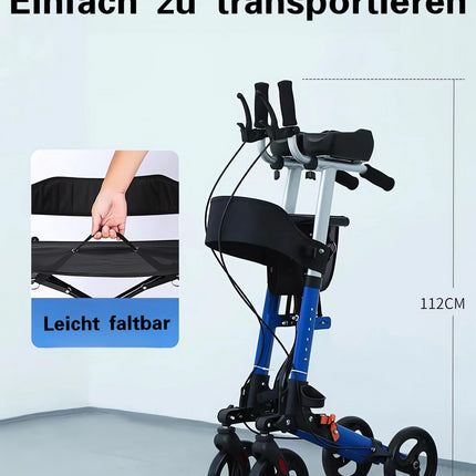 ByteTecpeak R2 Lightweight foldable rollator made of aluminum, with seat, crutches, backrest and bag, equipped with adjustable forearm supports, load capacity up to 100 kg, ideal for seniors.