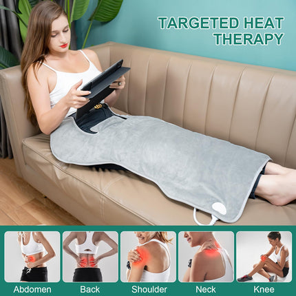 Nalezuns Electric Heating Pad for Back and Shoulder, 60 x 100 cm Heat Wrap with Fast Heating, 6 Temperature Levels with 4 Timers, Heating Pad for Back, Auto-OFF Timer, Flannel Material, Washable
