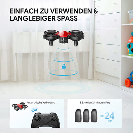 Tomzon mini drone for children beginners RC quadcopter with 24min long flight time, combat drone with 360° propeller protection, aircraft remote controlled toy drone throwing go/3D flip/circular flight, nano drone
