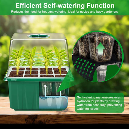 YAUNGEL Indoor Greenhouse Grow Box with Plant Lamp, 6 Pieces Self-Watering Mini Greenhouse Grow Set with Timing Controller Adjustable Brightness, Thicken Raised Lid and Ventilation
