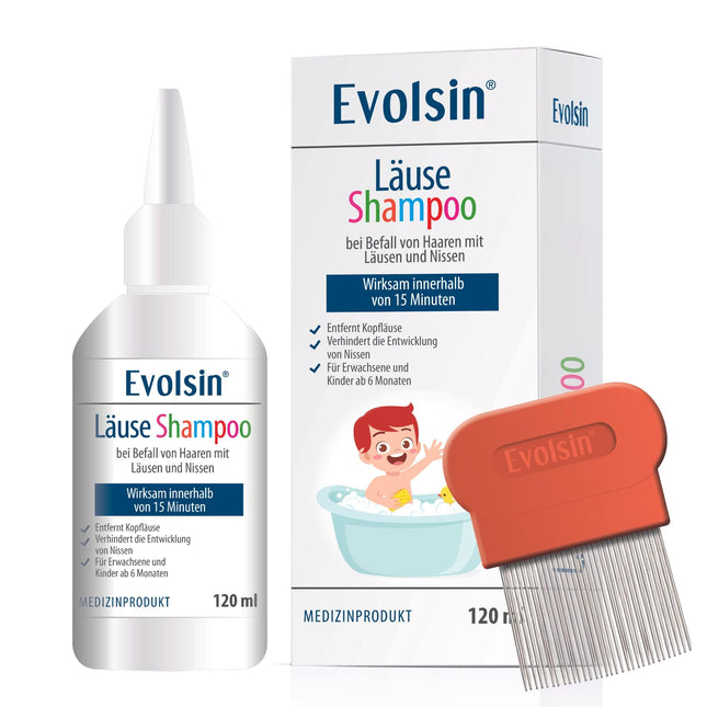 Evolsin® 120ml Lice Shampoo &amp; Lice Comb for adults &amp; children from 6 months – for hair infestation with nits &amp; head lice – lice remedy gentle on the scalp – works in 15 minutes