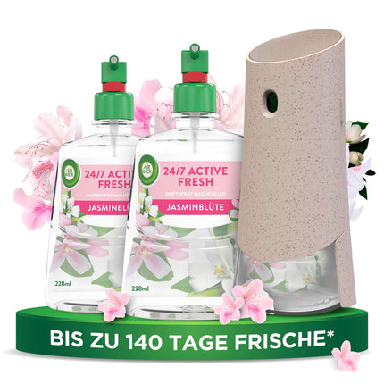 Air Wick Active Fresh – Starter Set – Aerosol-free, automatic air freshener – Jasmine Blossom room fragrance – 2 x 228 ml refills + device