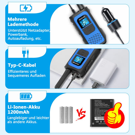 Walkie Talkie, AWANFI Walkie Talkie Set of 3 for Adults and Children, Rechargeable Walkie Talkie with Li-ion Battery, 16 Channels VOX Radio, Walkie Talkie with Type C Charging Cable for Biking, Camping, Hiking